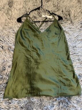 Victoria's Secret Olive Satin V-Neck Open Back Slip Chemise
